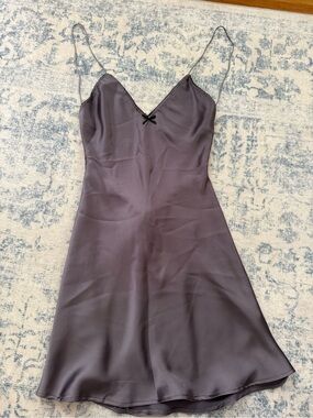 Zara Satin Slip Dress with Lace Trim - Smoky Lavender